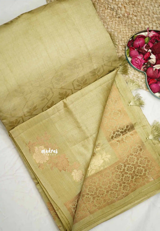 Raaga - Lightweight Semi tussar with Full weaving Rose border - Beige