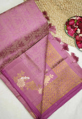 Raaga - Lightweight Semi tussar with Full weaving Rose border - Pastel onion pink