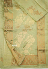 Raaga - Lightweight Semi tussar with Full weaving Rose border - Pastel Green