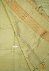 Raaga - Lightweight Semi tussar with Full weaving Rose border - Pastel Green