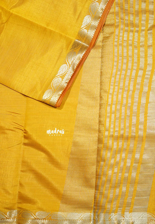 Mustard Orange - Raaga - Lightweight Semi tussar saree wtih leaf border