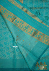 Raaga - Lightweight Semi tussar with Full weaving Rose border - Aqua blue