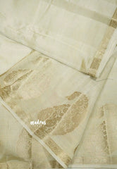 Raaga - Lightweight Semi tussar saree wtih Mango border - Halfwhite