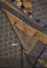 Raaga - Lightweight Semi tussar with Full weaving Rose border - Greyish blue