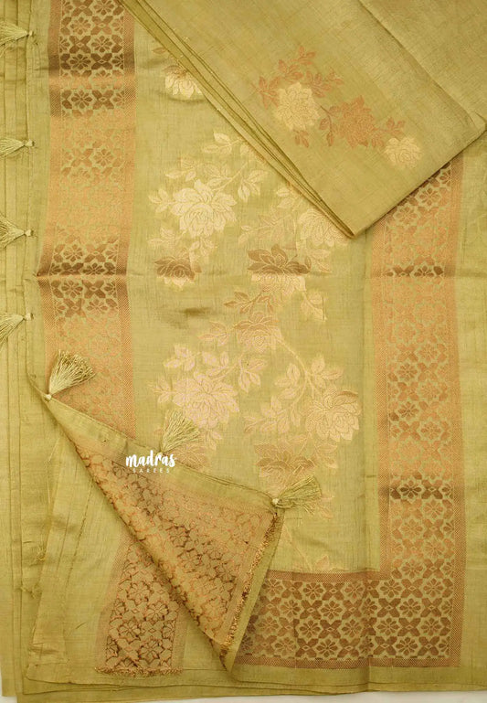 Raaga - Lightweight Semi tussar with Full weaving Rose border - Beige