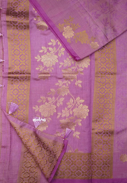 Raaga - Lightweight Semi tussar with Full weaving Rose border - Lavender