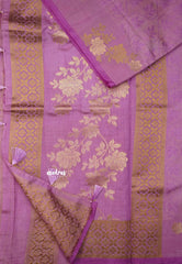 Raaga - Lightweight Semi tussar with Full weaving Rose border - Lavender