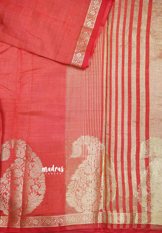 Raaga - Lightweight Semi tussar saree wtih Mango border - Red