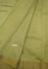 Raaga - Lightweight Semi tussar Leaf motif with kantha stich weaving  - Pastel elachi green