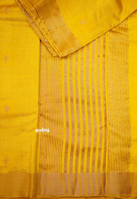 Raaga - Lightweight Semi tussar Leaf motif with kantha stich weaving  - Mustard Yellow