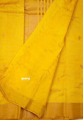 Raaga - Lightweight Semi tussar Leaf motif with kantha stich weaving  - Mustard Yellow