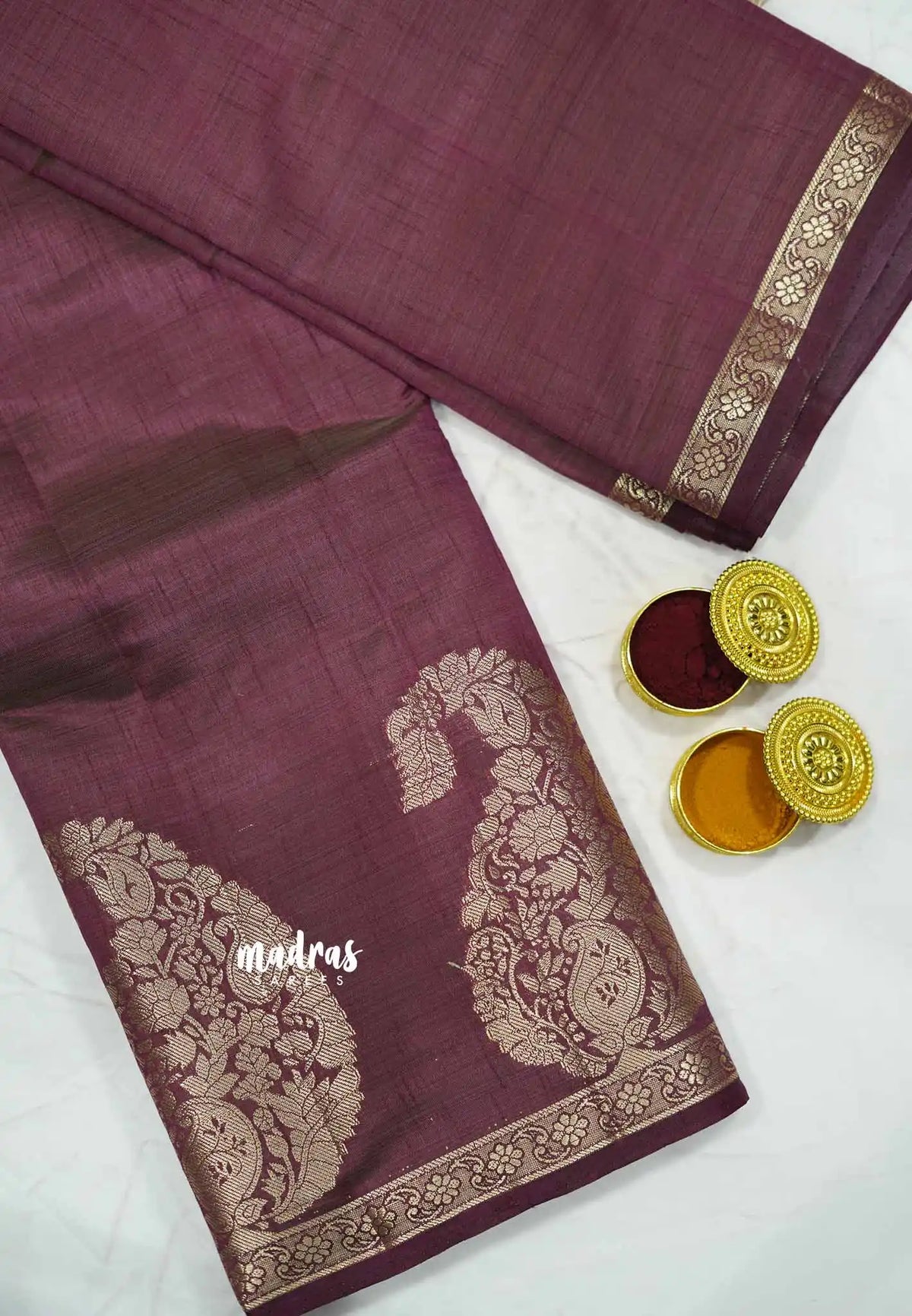 Dualshade Wine Brown - Raaga - Lightweight Semi tussar saree with Mango border