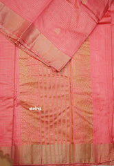 Raaga - Lightweight Semi tussar flower motif with kantha stich weaving  - Peach pink