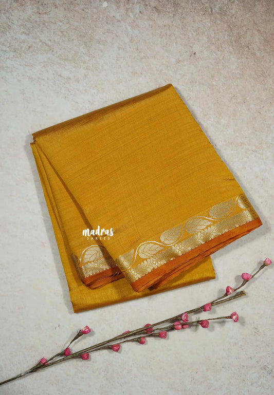 Mustard Orange - Raaga - Lightweight Semi tussar saree wtih leaf border
