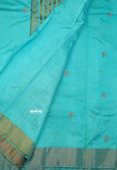 Raaga - Lightweight Semi tussar flower motif with kantha stich weaving  - Sky blue