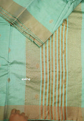 Raaga - Lightweight Semi tussar Leaf motif with kantha stich weaving  - Pastel teal blue