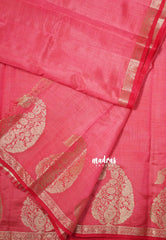 Dual Shade Peach-Red - Raaga - Lightweight Semi tussar saree with Mango border - Best for Small Functions