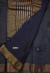 Raaga - Lightweight Semi tussar Leaf motif with kantha stich weaving  - Navy blue