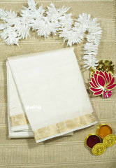 Cream white - Lightweight Semi tussar saree wtih leaf border - Raaga