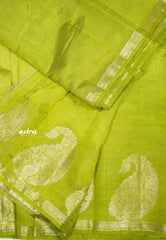 Raaga - Lightweight Semi tussar saree wtih Mango border - Fresh green