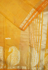 Raaga - Lightweight Semi tussar saree wtih Mango border - Mustard yellow