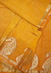 Raaga - Lightweight Semi tussar saree wtih Mango border - Mustard yellow