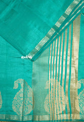 sapphire green - Lightweight Semi tussar saree wtih Mango border - Raaga