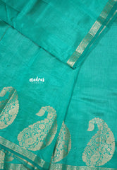 sapphire green - Lightweight Semi tussar saree wtih Mango border - Raaga