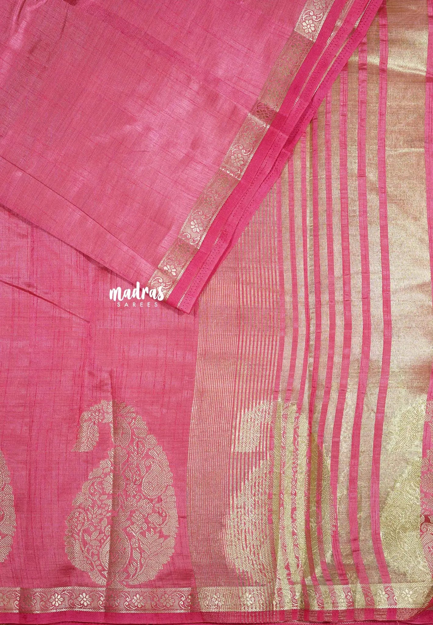 Rose pink - Lightweight Semi tussar saree wtih Mango border - Raaga