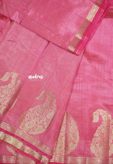Rose pink - Lightweight Semi tussar saree wtih Mango border - Raaga