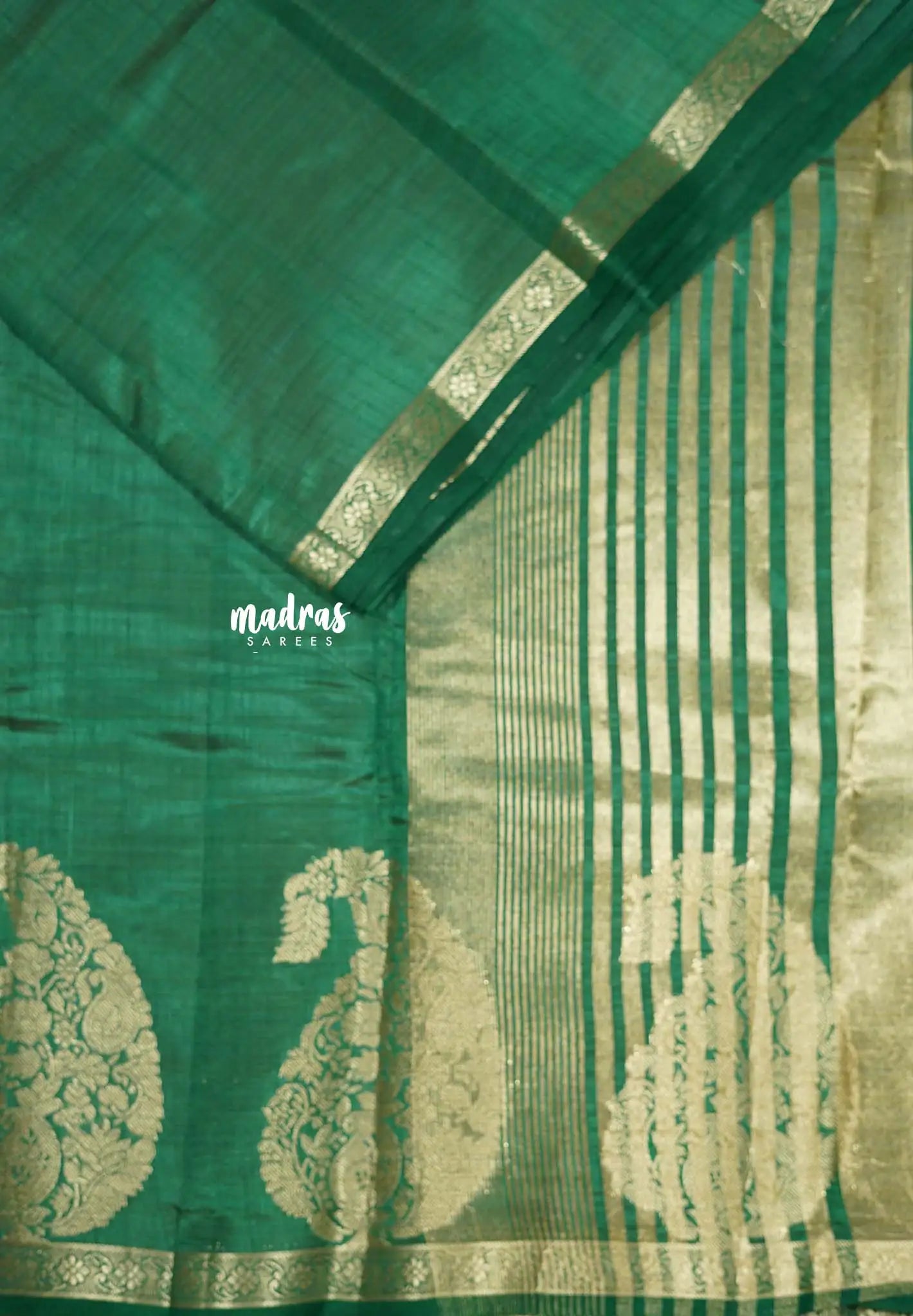 Deep green - Lightweight Semi tussar saree wtih Mango border - Raaga
