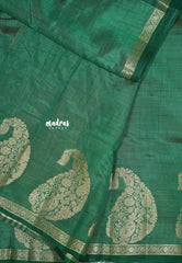 Deep green - Lightweight Semi tussar saree with Mango border - Raaga