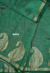 Deep green - Lightweight Semi tussar saree wtih Mango border - Raaga