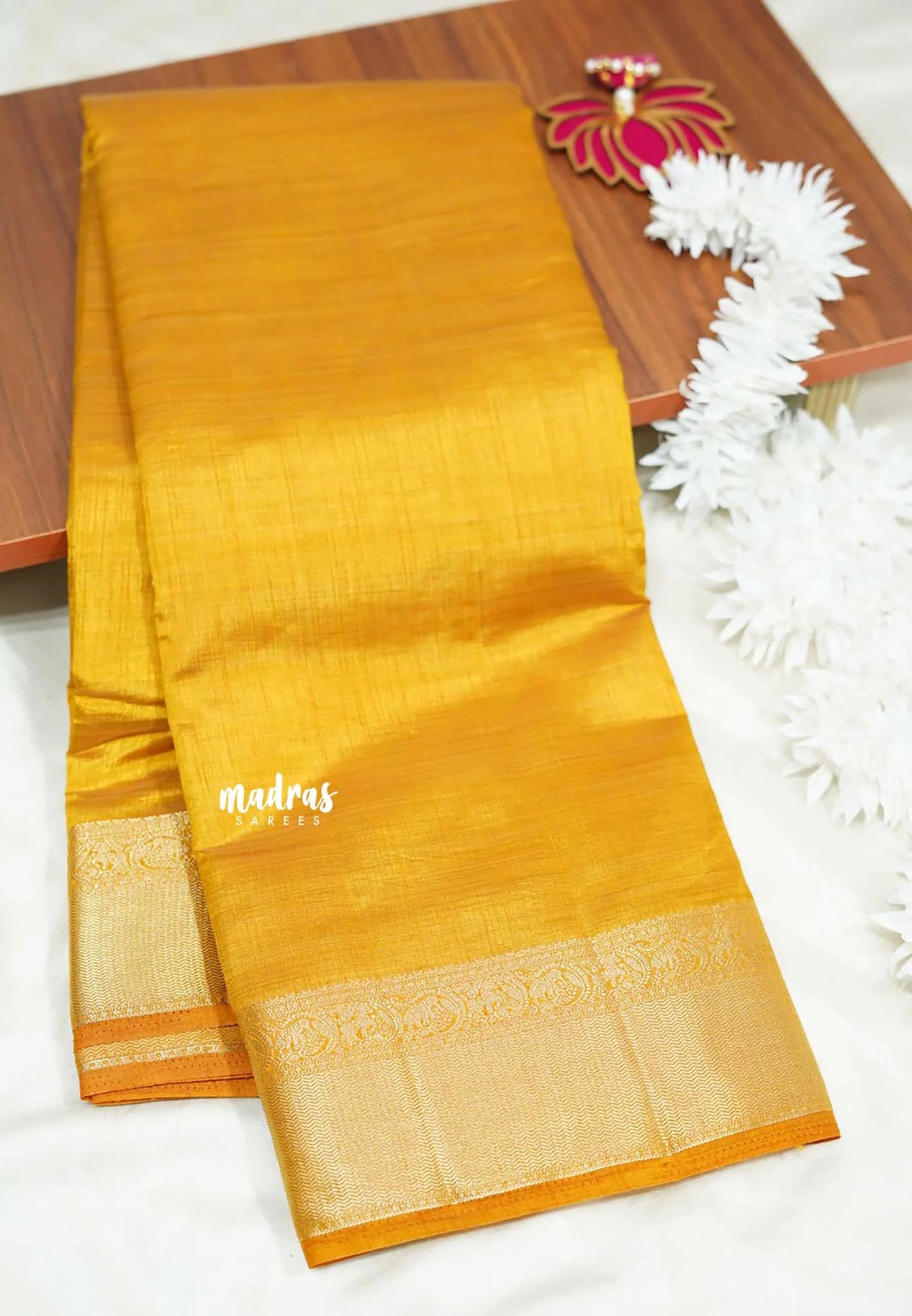 Yellow - Raaga - Lightweight Semi tussar saree wtih vanasingaram border