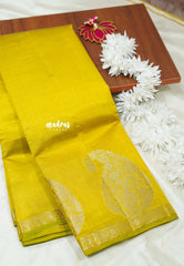 Lemon yellow - Lightweight Semi tussar saree with Mango border - Raaga