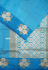 Raaga - Lightweight Semi tussar self weaving body floral border rich pallu - Ananda blue