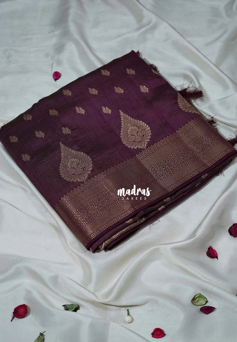 Dual shade Winered - Raaga - Lightweight Semi Tussar Saree with Floral Border and Buttas - Best for Wedding Functions