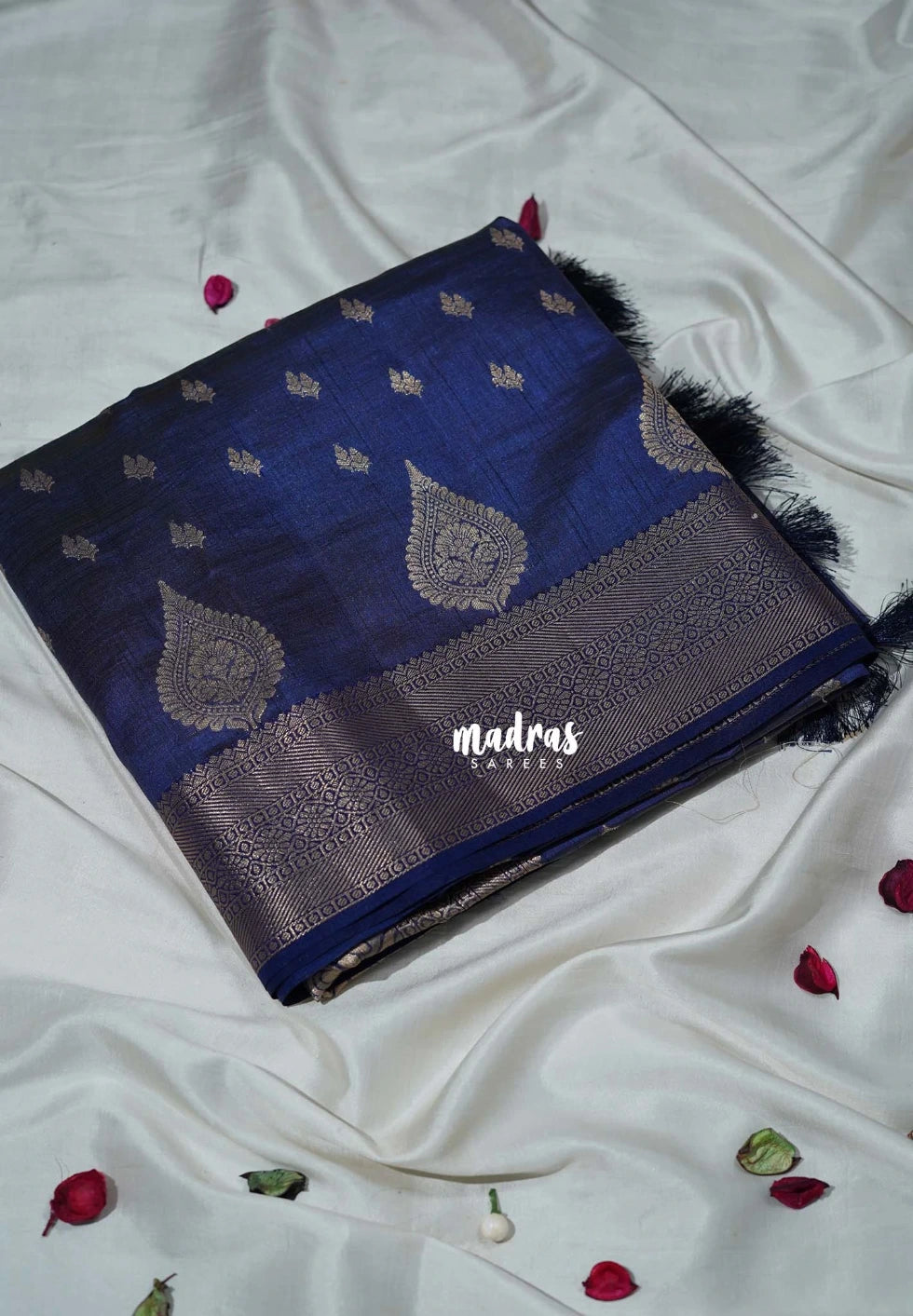 Dual shade Midnight Blue - Raaga - Lightweight Semi Tussar Saree with Floral Border and Buttas - Best for Wedding Functions