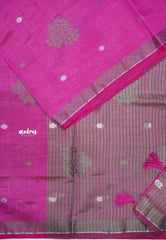 Raaga - Lightweight small border Semi tussar - Magenta pink