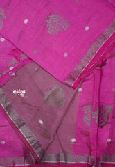 Raaga - Lightweight small border Semi tussar - Magenta pink