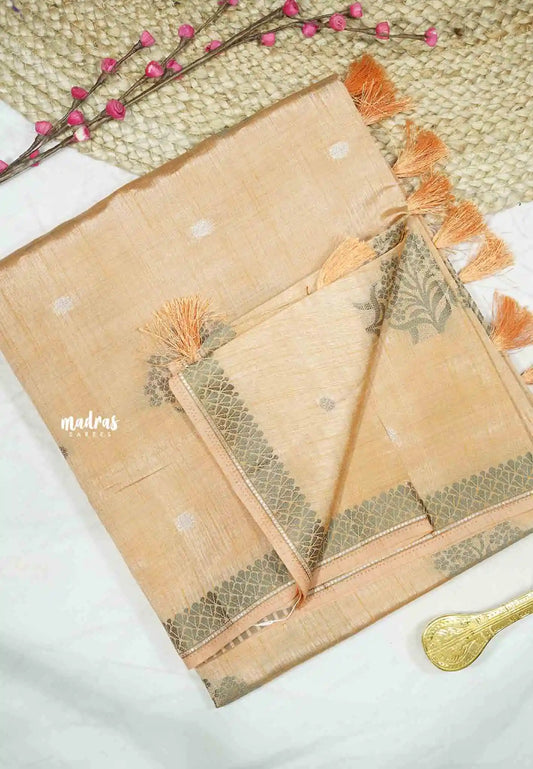 Raaga - Lightweight small border Semi tussar - Mild peach