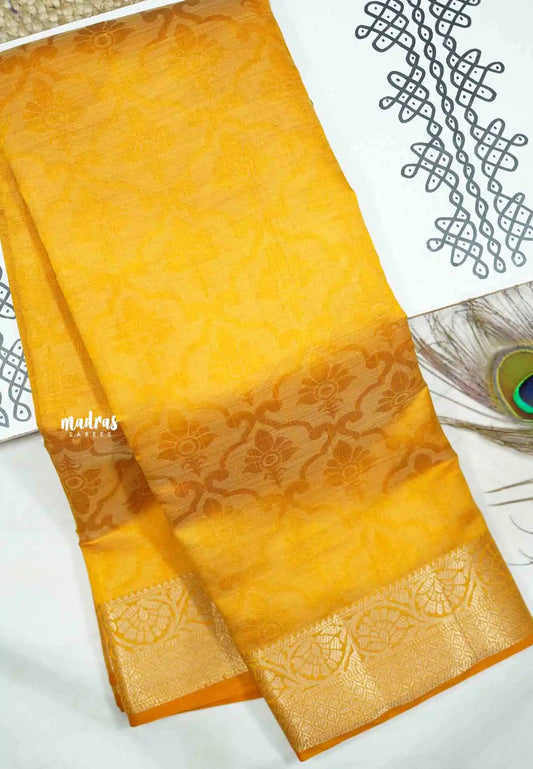 Raaga - Lightweight Semi tussar floral weaving body banarasi border - Mustard orange