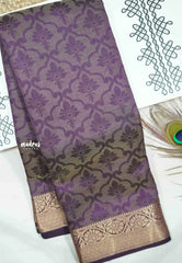 Raaga - Lightweight Semi tussar floral weaving body banarasi border - Grape purple