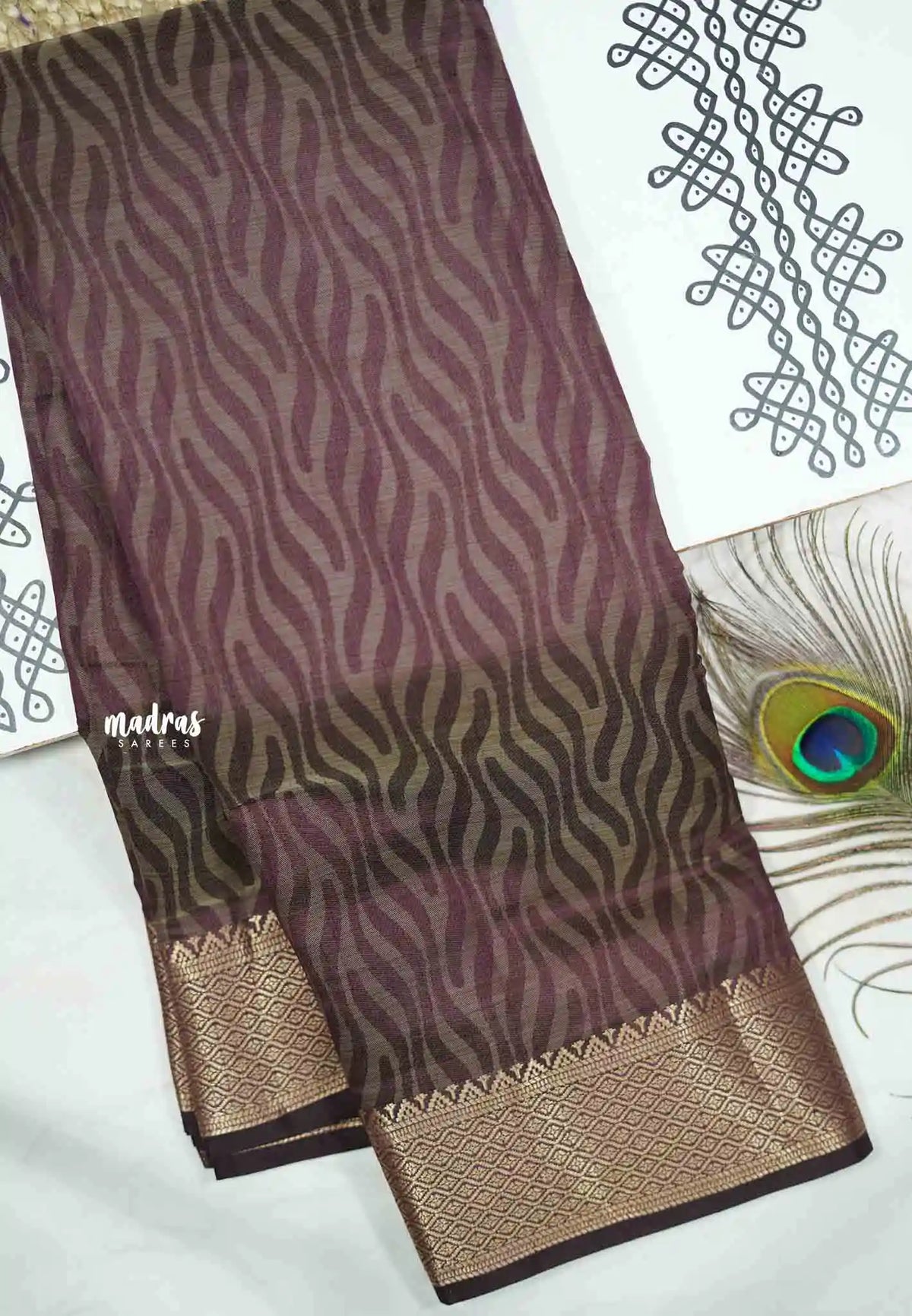 Raaga - Lightweight Semi tussar self weaving body bavanji border - wine brown