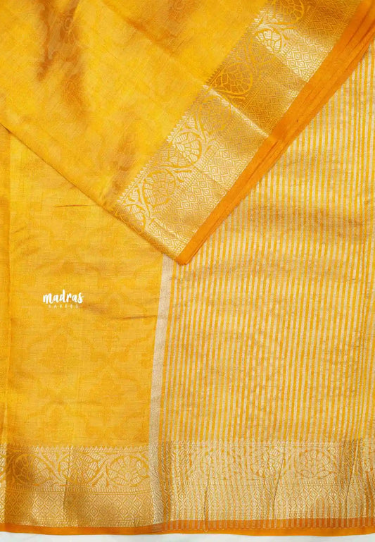 Raaga - Lightweight Semi tussar floral weaving body banarasi border - Mustard orange