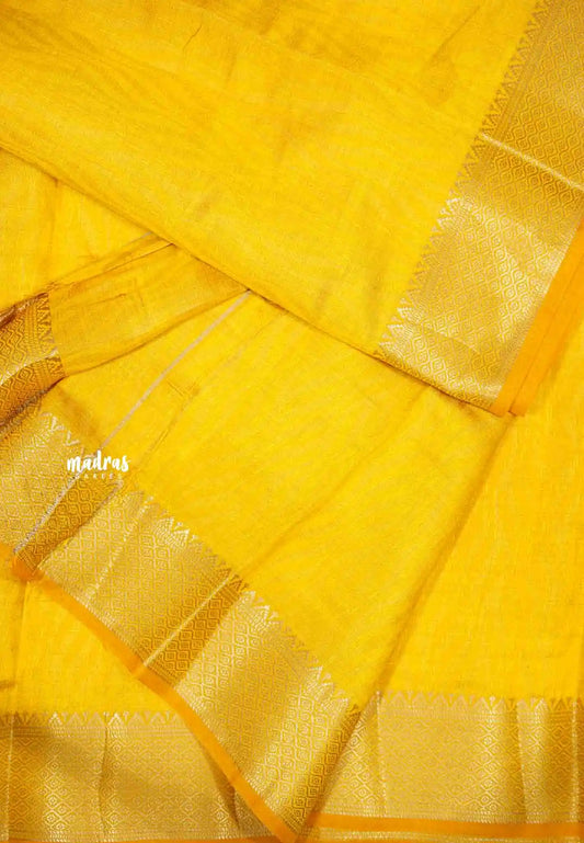 Raaga - Lightweight Semi tussar self weaving body bavanji border - Golden yellow