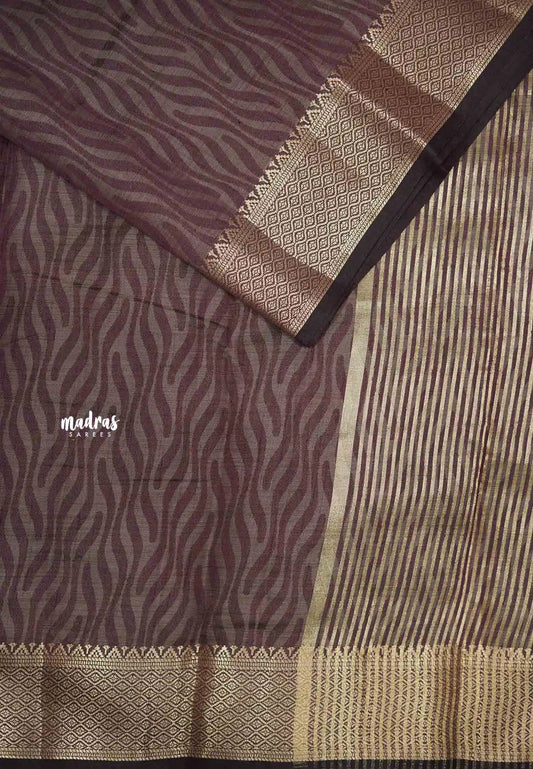 Raaga - Lightweight Semi tussar self weaving body bavanji border - wine brown