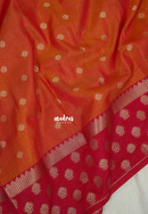 Dual Shade Orange and Red - Raaga - Semi tussar with Zari Border and 1000 Buttas - Best for Wedding Functions