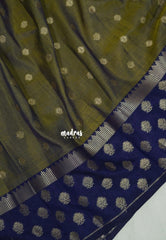 Dual Shade Olive and Blue - Raaga - Semi tussar with Zari Border and 1000 Buttas - Best for Wedding Functions
