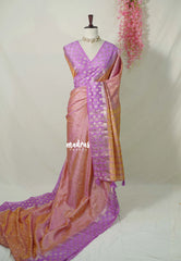 Dual Shade Baby Pink and Lilac - Raaga - Semi tussar with Zari Border and 1000 Buttas - Best for Wedding Functions